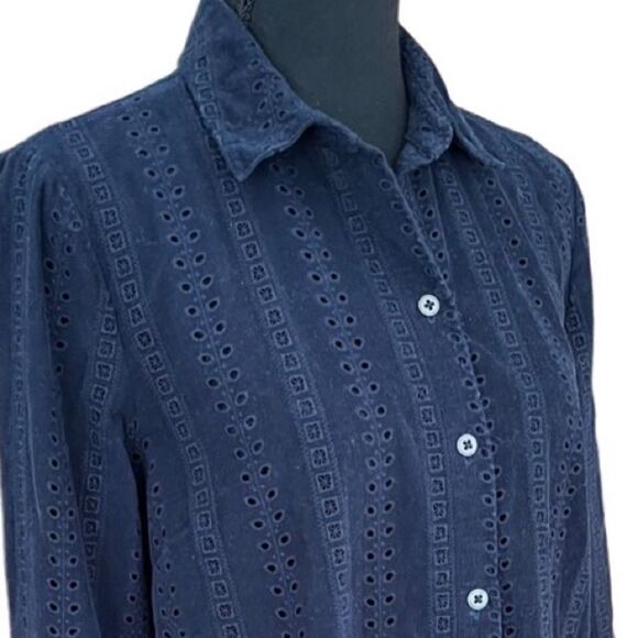 J Jill Corduroy navy blue eyelet lightweight corduroy button front top size S. - Picture 2 of 7
